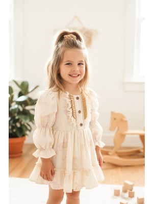 Aysskids Mıra Uzun Kollu Yaka Detaylı Kız Çocuk Bayramlık Özel Gün Elbisesi