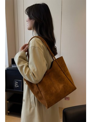 Bahels Taba Çıtçıtlı Süet Kadın El ve Omuz Çantası