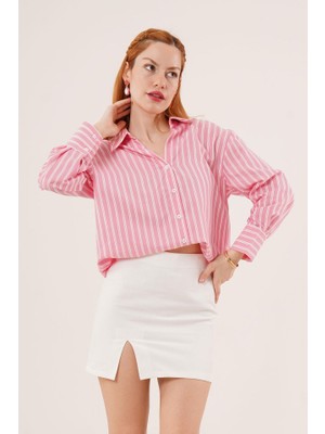 Etiler Collection Çift Çizgi Geçişli Düğmeli Pembe Gömlek