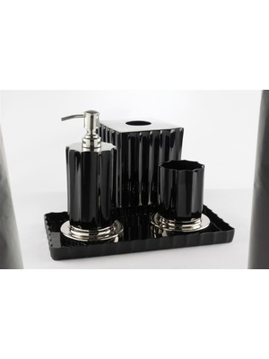 Mikasa Moor Riana Siyah Gümüş Tepsili Banyo Seti 30X15X20 cm