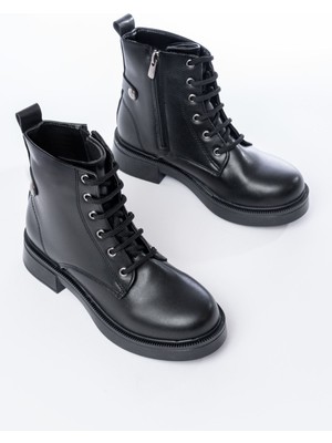 Zerenyus ZRİN-2003 Premium Siyah Bağcıklı Fermuarlı Günlük Kadın Bot