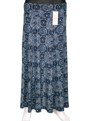 Barem Kadın Arzu Korsajlı 6 Parçalı Desenli Penye Lacivert Etek D60