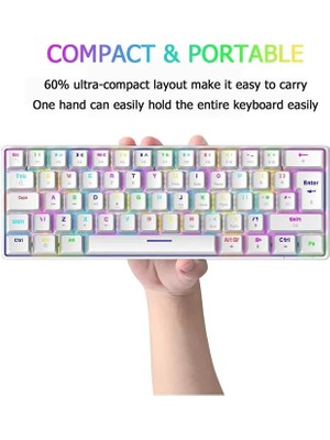 Blue Switch Mini Rgb Oyun Klavyesi Gaming Mekanik 62 Tuşlu 18 Rgb LED USB Type-C Kablo