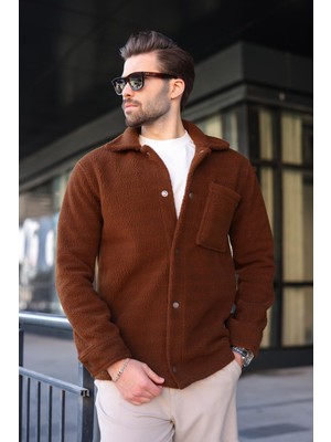 Madmext Kahverengi Çıt Kapamalı Yandan Cepli Erkek Gömlek Ceket E6769