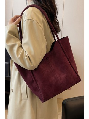 Bahels Cherry Çıtçıtlı Süet Kadın El ve Omuz Çantası