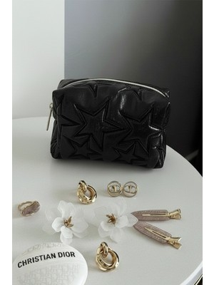 Bahels Siyah Yıldız Desenli Makyaj Çantası Şık ve Pratik Günlük Kullanım İçin