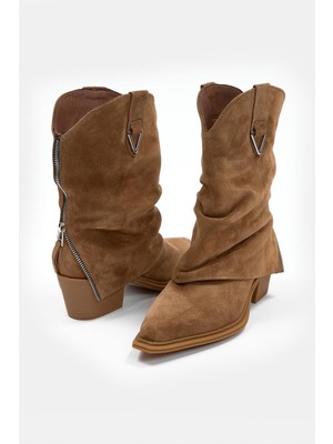 Nilufarr Lata Sigaro Süet Hakiki Deri Topuklu Bot