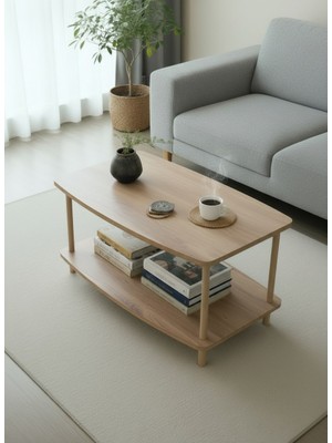 Pratico  Kavi Atlantik Çam Ahşap Oval Çok Amaçlı Orta Sehpa 2 Katlı