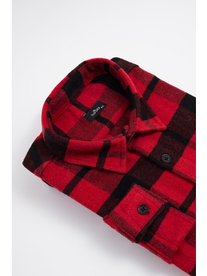 Tudors Erkek Big Size Büyük Beden Uzun Kollu Cepli Kareli Kışlık Oduncu Gömlek