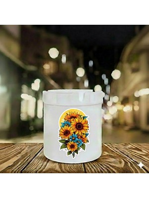 Sartre Art Ayçiçeği - Günebakan Baskılı Porselen Söndür-At Kokusuz Küllük Kül Tablası