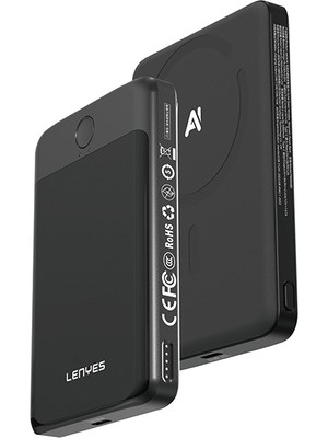 Lenyes PW0008D Pd 20W LED Ekran Yapay Zeka Destekli Ultra Ince Wireless Powerbank 15W 5000MAH Siyah