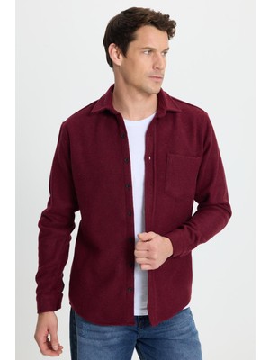 Tudors Erkek Regular Fit Klasik Kesim Düz Cepli Koyu Bordo Oduncu Gömlek