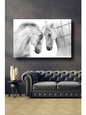 Beyaz Atlar Cam Tablo I 60X90 I Çok Renkli