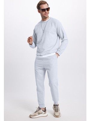 Tudors Erkek Regular Fit Klasik Kesim Pamuklu 2 İplik Yumuşak Dokulu Bisiklet Yaka Gri Eşofman Takımı