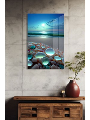 Işıldayan Sahil Taşları Cam Tablo