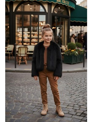 FullaModa Astarlı Şal Yaka Kız Çocuk Suni Kürk