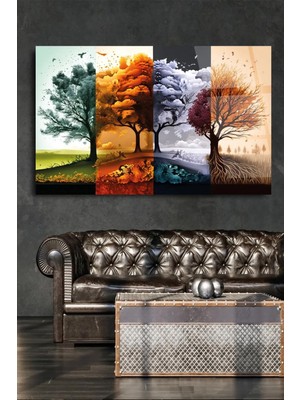 Dört Mevsim Harika Tasarım Kırılmaz Cam Tablo Ev Ofis Iş Yeri Hediryesi
