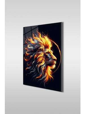 Ihtişamlı Aslan Portre 2 Modern Dikey Cam Tablo