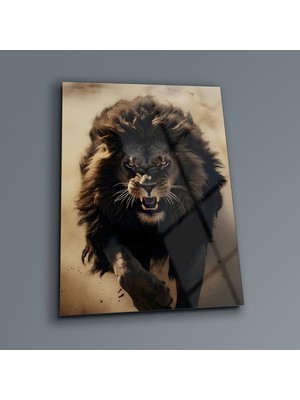 Aslan Cam Tablo, Modern Duvar Dekoru, Ev ve Ofis Duvar Tablosu, Temperli Cam Üzeri Profesyonel Baskı