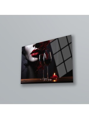 Şarap ve Kadın Modern Cam Tablo , Temperli Cam Duvar Dekoru , Uv Baskılı Cam Tablo , Asılmaya Hazır