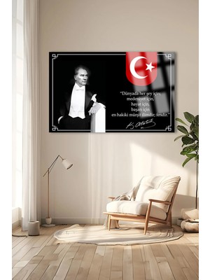Atatürk Yatay Tablo Atatürk Bilim ve Eğitim Kırılmaz Lüks Cam Tablo Of Iş Yeri Hediyesi Cam Tablo