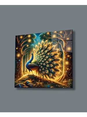 Tavus Kuşu Cam Tablo | Modern Dekoratif Cam Tablo Hediyelik Büyük Tablo Ev Ofis Dekoru