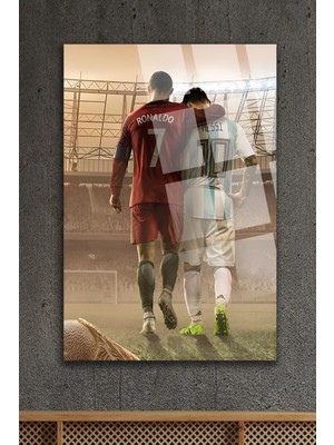Messi ve Ronaldo Efsaneler Kırılmaz Cam Tablo, Lüks Ev Hediyesi Yüksek Çözünürlüklü 4mm Cam Tablo