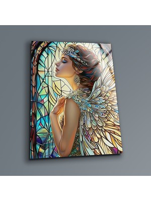 Vitray Desenli Kadın Cam Tablo , Ev ve Ofis Duvar Dekoru , Temperli Cam Üzeri Baskı , Asılmaya Hazır