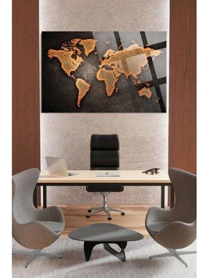 Modern Dünya Haritası Ofis, Ev Için Harita 4mm Kırılmaz Temperli Yüksek Çözünürlüklü Cam Tablo