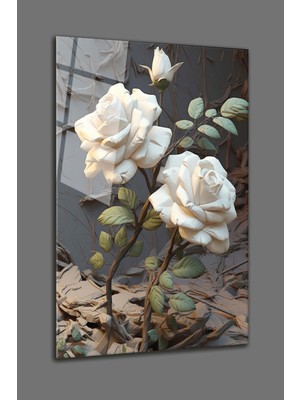 3D Gül Çiçek Cam Tablo-Çiçek Gül Dekoratif Cam Tablo-Duvar Tablosu-Ev Dekor-Ev Hediyesi