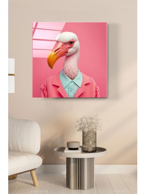 Flamingo Portre Cam Tablo, Dekoratif Cam Tablo