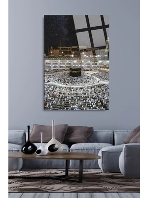 Harika Gece Mekke Medine Umre Dini Islami Kırılmaz Lüks Cam Tablo Ev, Iş Yeri, Ofis Hediyesi