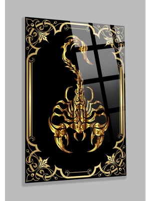 Harika Gold Akrep Görseli Kırılmaz Cam Tablo, Ev ve Ofis Hediyesi Yüksek Çözünürlüklü 4mm Cam Tablo