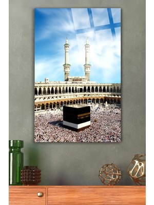 Harika Gündüz Mekke Medine Umre Dini Islami Kırılmaz Lüks Cam Tablo Ev, Iş Yeri, Ofis Hediyesi