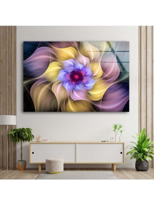 Floral Soyut Çiçek Temperli Cam Duvar Tablosu