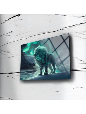 Soyut Aslan Cam Tablo , Modern Duvar Dekoru , Görkemli Duvar Tablosu , Ev Dekorasyon , Ofis Tablo