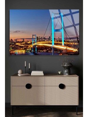 Istanbul Boğaz Köprüsü Işıklı Harika Manzara 4mm Kırılmaz Temperli Yüksek Çözünürlüklü Cam Tablo