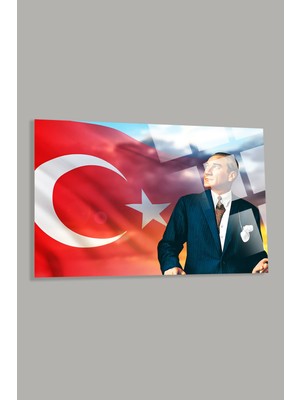 Türk Bayrağı ve Atatürk Ev Ofis Okul Için 4mm Kırılmaz Temperli Yüksek Çözünürlüklü Cam Tablo