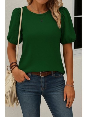 Çamaşır Kenti Kadın Kısa Kollu Pileli Balın Kol Bürümcük Bluz