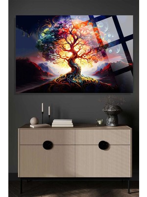 Hayat Ağacı, Yaşam Ağacı 4mm Lüks Kırılmaz Temperli Yüksek Çözünürlüklü Cam Tablo