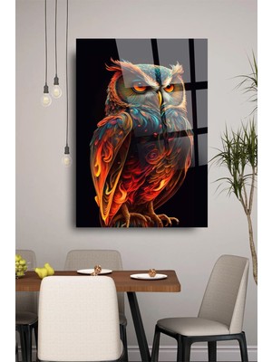 Harika Baykuş Görseli Kırılmaz Cam Tablo, Ev ve Ofis Hediyesi Yüksek Çözünürlüklü 4mm Cam Tablo