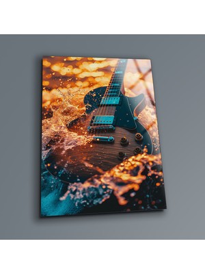 Gitar Modern Cam Tablo , Temperli Cam Üzeri Uv Baskı , Ofis Duvar Tablosu , Oturma Odası Duvar Dekor
