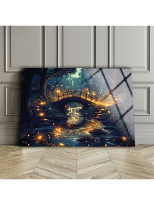 Soyut Gece Manzara Cam Tablo , Temperli Cam Üzeri Baskı , Modern Ev Duvar Dekoru , Asılmaya Hazır