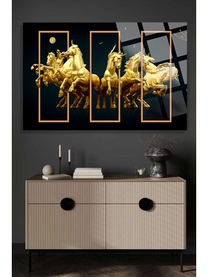 Gold Asil Atlar 4mm Kırılmaz Temperli Yüksek Çözünürlüklü Cam Tablo
