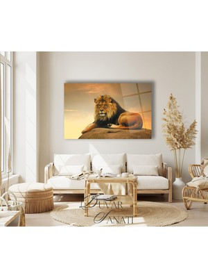Aslan Kral Cam Tablo, Modern Ev Salon Ofis Dekorasyonu Hediyelik Büyük Duvar Dekoru
