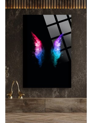 Neon Görünümlü Kanat 4mm Lüks Kırılmaz Temperli Yüksek Çözünürlüklü Cam Tablo