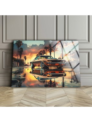 Marsilyan Araba Cam Duvar Dekoru , Temperli Cam Üzeri Baskı , Yüksek Kalite , Asılmaya Hazır , Modern Tablo