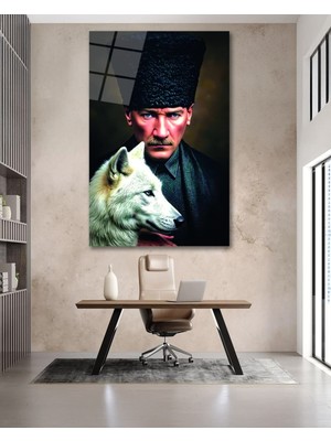 Marsilyan Atatürk ve Beyaz Köpeği Cam Tablo