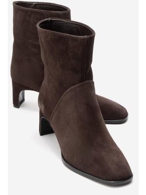 Luvi Nordy Kahverengi Süet Hakiki Deri Kadın Blok Topuklu Bot
