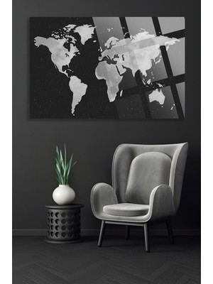 Marsilyan Modern Dünya Haritası Ofis, Ev Için Harita 4mm Kırılmaz Temperli Yüksek Çözünürlüklü Cam Tablo